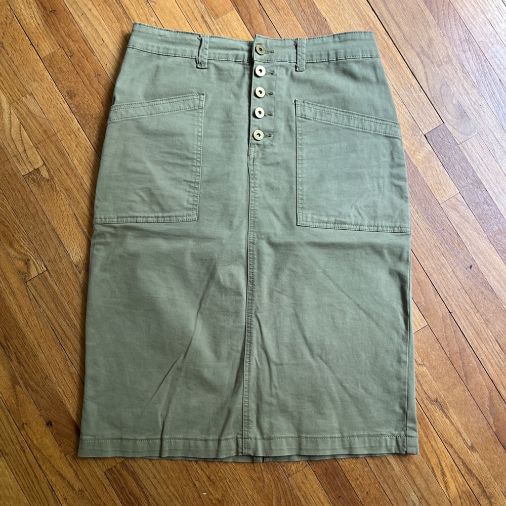 Inherit Co Olive Green Kennedy Button-Front Skirt
